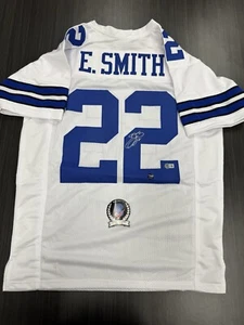 Camiseta personalizada firmada por Emmitt Smith de los Dallas Cowboys Beckett certificado de autenticidad - Imagen 1 de 2