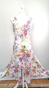 BEAUTIFUL PER UNA MULTICOLOURED FLORAL LINEN MIDI DRESS 12 R - Picture 1 of 6