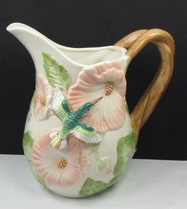 Fitz & Floyd Hummingbird Pitcher 2 Qt. Hibiscus Flower Vintage 1987 Hand Painted - Picture 1 of 14