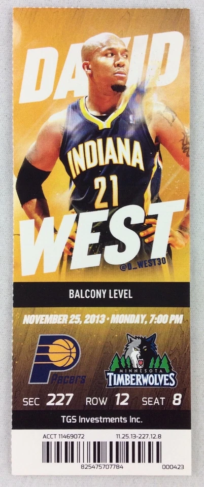 Boleto NBA 2013 25/11 Minnesota Timberwolves at Indiana Pacers-David West Foto 1 de 1