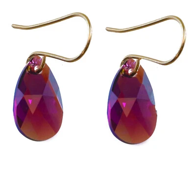 Pendientes Spyglass Designs hechos con gotas de cristal de oro macizo de 14k cristal púrpura Foto 1 de 3