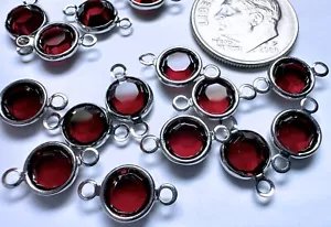 12 Silver Rhodium Plated Brass 6.14-6.32mm Links w/ Swarovski Siam Red Crystals* - Picture 1 of 2