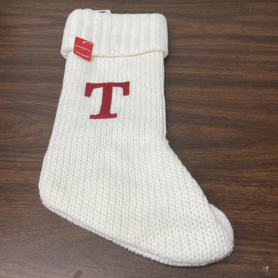 Letter *T* Knit White Monogram Stocking Wondershop Target 2022 18"