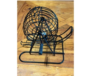 Metal Bingo Ball Tumbler Cage Roller Black Wire Frame 8" Raffle Game Used - Picture 1 of 7