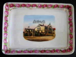 Schale Reiseandenken LUCKAU, N-L. Kurhein Eisen-Moorbad, Bild, Rosenband drumrum - Bild 1 von 6