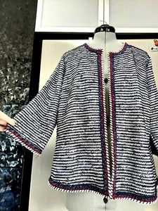 ❤️AS NEW ❤️VIRTUELLE TAKING SHAPE S 16 black white red navy boucle coat jacket - Picture 1 of 7