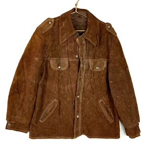 Vintage Sears Suede Leather Jacket Size 44 Brown Snap Button Sherpa Lined 70s - Picture 1 of 6