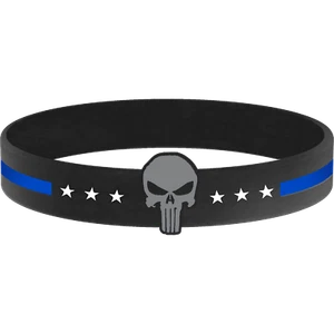 Thin Blue Line Skull Silicon Bracelet (BLUE) SBLT-010 - Picture 1 of 1
