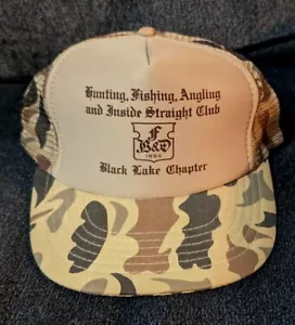 vtg HUNTING Fishing Angling Inside Straight CLUB Hat Foamer Trucker Snapback 996 - Picture 1 of 10