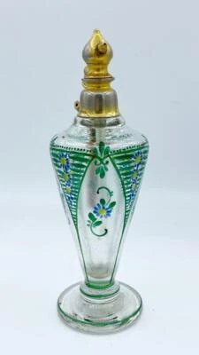 Large Antique Art Deco Czech Glass Hand Painted Perfume Atomizer - Image 1 of 4