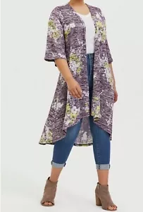 Torrid Hacci Floral HI-LO Kimono Cardigan Purple Size 2 2X Women’s Plus Duster - Picture 1 of 14