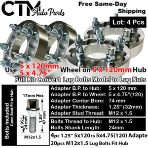 4x 1.25" THICK 5x120 TO 5x4.75(5x120) WHEEL ADAPTER KIT CONVERT BMW M12x1.5 LUGS - Picture 1 of 4