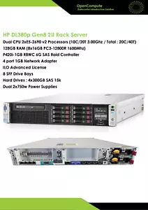 Server HP DL380p G8 2xE5-2690 V2 CPU (20C/40T @3.0Ghz)/ RAM 128Go/ 2x300GB SAS - Picture 1 of 6