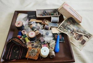 Junk Drawer Lot #8, Vintage Sewing Notions, Thread, Embroidery, Pins, Needles - Picture 1 of 11