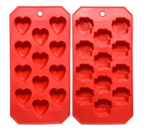 New Valentine's Heart or Rose Rubber Shaped Ice Cube Tray Ice Cube Molds ~Choice - Picture 1 of 4