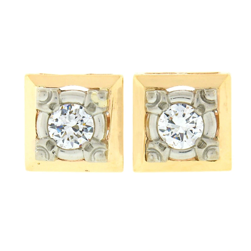 Aretes cuadrados vintage de oro TT de 0,35 quilates redondos brillantes pulidos con diamantes Foto 1 de 4