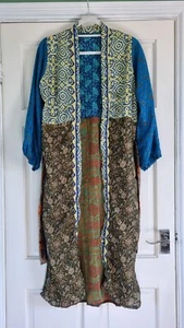 Patchwork recycled Sari festival Kimono 3/4 length robe beach cover up UK 8 - 12 - Picture 1 of 4