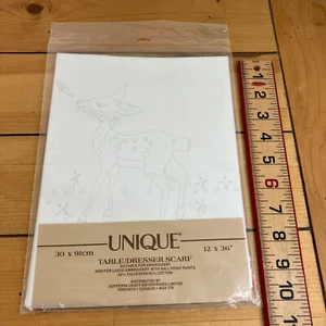 Deer Fawn Pre-Printed Fabric Table Runner Dresser Scarf Hand / Liquid Embroidery - Picture 1 of 3