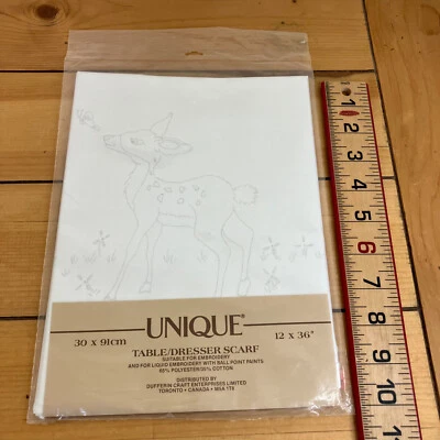 Deer Fawn Pre-Printed Fabric Table Runner Dresser Scarf Hand / Liquid Embroidery - Image 1 of 3