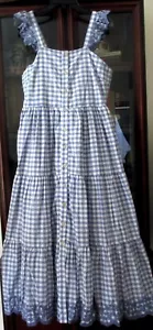 NWT Shabby Chic Blue/White Checkered Embroidered Tiered Lined Button Up Dress 10 - Picture 1 of 5