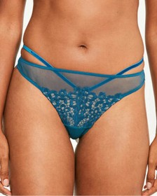 Dita Von Teese Thong G-String Dahlia Blue Size XS 8 Strappy Mesh Knickers D23457