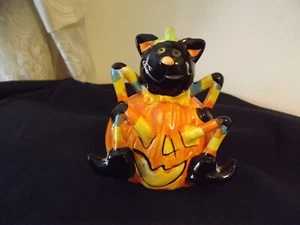 WHiMSiCaL CERAMIC HaLLoWeeN BLACK CAT WITCH iN PUMPKIN 5.5" tall - Picture 1 of 6