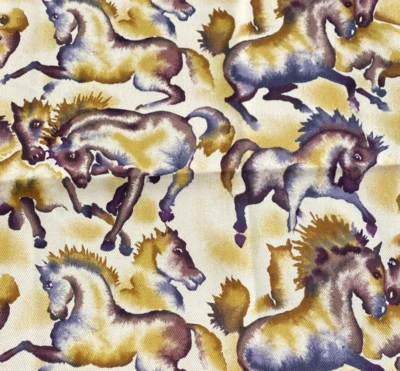 Vintage Alexander Henry Twill Denim Horse Print Tan Purple BT Half Y #13 - Image 1 of 4