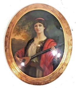 DRUCK EINER JUNGEN FRAU, DIE EINE LAUTE SPIELT. MONTIERT IN EINEM KONVEXEN OVALEN RAHMEN UNBEDINGT ANSEHEN! - Bild 1 von 3