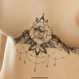 2 x XL Rosen Tattoo - Underboob in schwarz - Temporary Body Tattoo - BC022 (2) - Picture 1 of 8