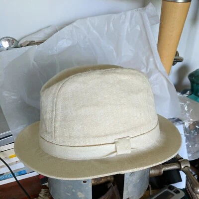 Vintage Fedora Linen Cotton Gauze USA Made Resort Cruise Wear S/M Ivory NICE  - Image 1 of 4