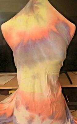 2-yards KNIT STRETCH TIE DYE PRINT PURPLE, ORANGE & YELLOW Colors - Image 1 of 2