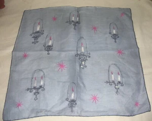 Vintage 1950's Signed Faith Austin Handkerchief Gray & Pink lot # 16 - Picture 1 of 3