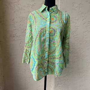 Ralph Lauren Cotton Multicolor Paisley 3/4 Sleeve Button Up Blouse Shirt Size L - Picture 1 of 7