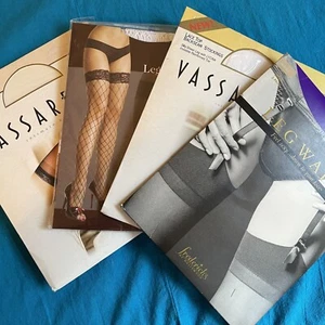 Lot of 4 Vintage Stockings for Garters and Thigh High Stockings Tan White Ivory - Picture 1 of 2