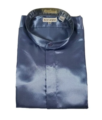 Camisa de vestir azul Lucasini cuello banda manga larga talla 18,5/36-37 para hombre - 58" Foto 1 de 4