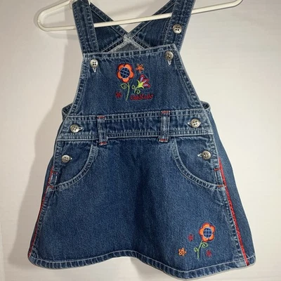 Genuino Niños Oshkosh Bebé Niña 12M Denim Mono Vestido Bordado Flores Foto 1 de 3