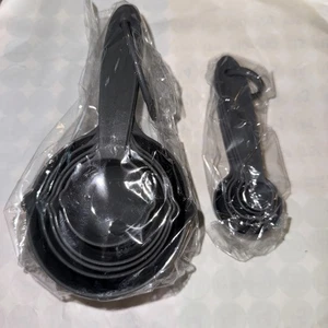 10 Pcs Plastic Measuring Cups Kitchen Spoon Baking Cooking Tools Set Black W/box - Picture 1 of 2