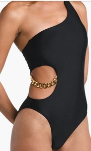 L’Agence Ava Chain Cutout One Shoulder Einteiler Badeanzug Schwarz Größe M - Bild 1 von 9