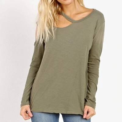 LNA Top Womens Extra Small Hamilton Long Sleeve Cut Out Tee Green Revolve - Image 1 of 4