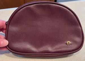 Vintage Etienne Aigner Burgundy Leather Cosmetic Makeup Zip Bag - Picture 1 of 7