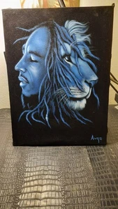 Vintage Bob Marley mit Löwenmalerei auf Samt - Bild 1 von 10