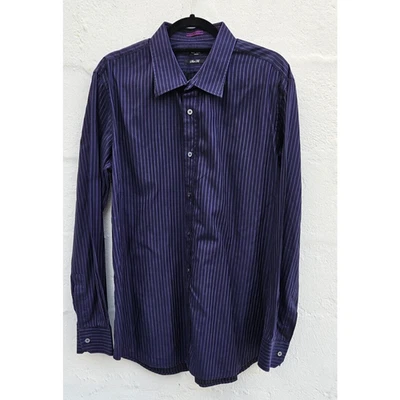 Camisa de vestir Paul Smith para hombre XL calce ajustado negra púrpura a rayas abotonadas Italia Foto 1 de 4