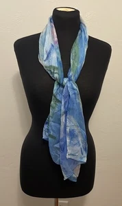 Brochier Soieries Shades of Blue & Pink Women's Silk Scarf 55x 15" - Picture 1 of 7