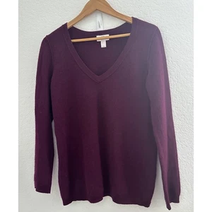 Maglione Ann Taylor LOFT maglia cashmere donna L prugna viola scollo a V morbido vecchi soldi - Foto 1 di 8