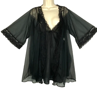 Conjunto peignoir preto vintage década de 1960 L camisola mini vestido lingerie PANDORA - Imagem 1 de 4
