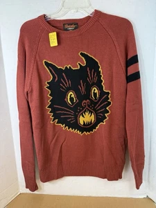 Beistle by Creepy Co Scared Black Cat Halloween Unisex Sweater Size Small Retro - Picture 1 of 8