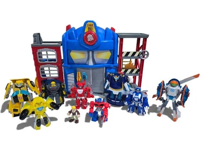 Transformers Rescue Bots Optimus Electronic Fire Station Prime Playset  9 Figs! - Image 1 of 4
