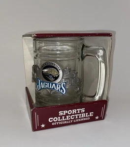 NFL Jacksonville Jaguars Clear Glass Beer Mug Fine Official Pewter Vintage 1999 - Picture 1 of 5