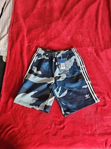 Adidas Camo Shorts 28 32 inch waist . Blues Black White Stripes. New With Tags - Picture 1 of 12