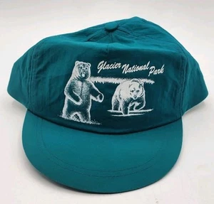 Vintage Glacier National Park Hat Boys Cap Strap Back Green Lightweight Nylon - Picture 1 of 4